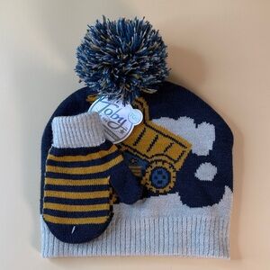 Toby Kids Construction Hat and Mittens Set - Navy and Gray
